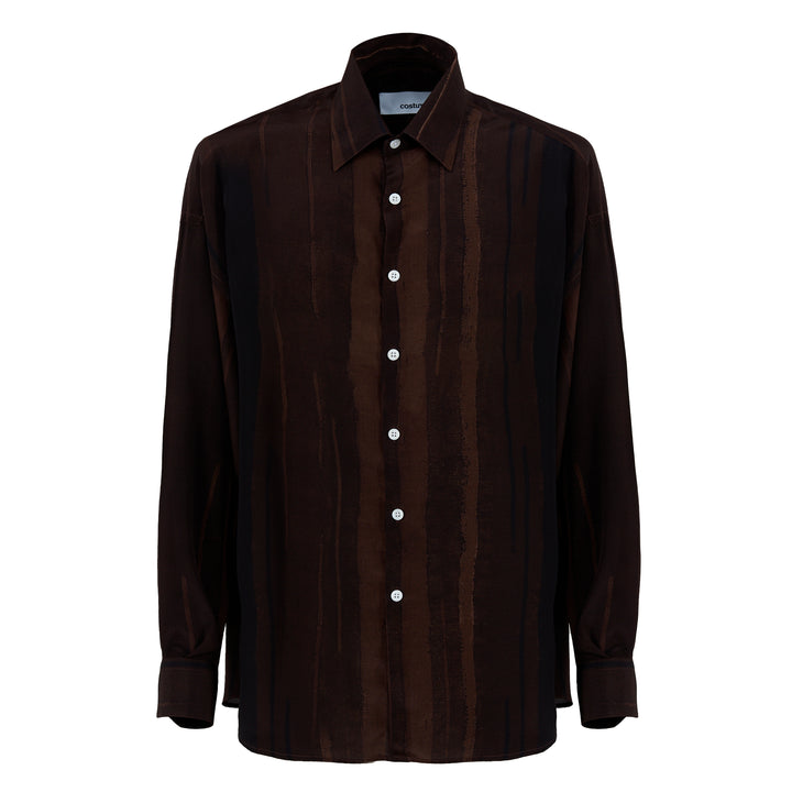 Camicia Valentino stampata in seta base marrone