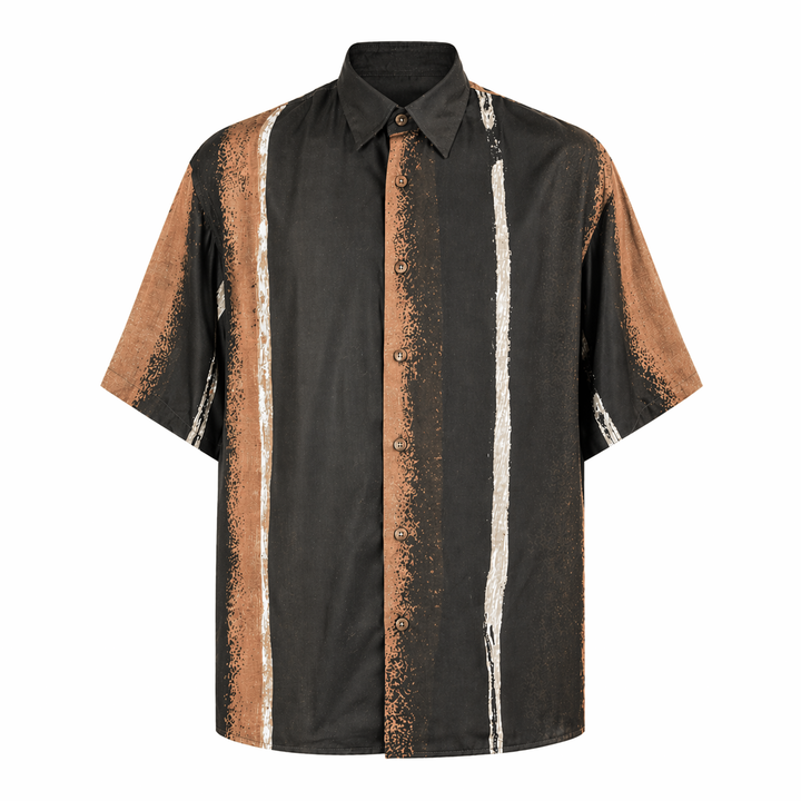 Camicia Eric a maniche corte in tencel con stampa base marrone scuro