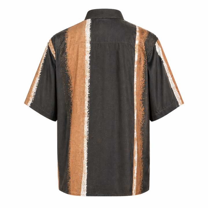 Camicia Eric a maniche corte in tencel con stampa base marrone scuro