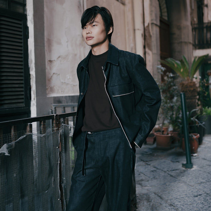 Pantalone John blu scuro in denim cimosato