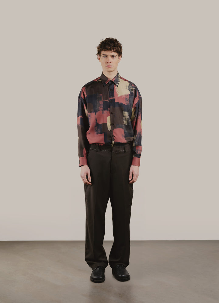 Pantalone Alain marrone in flanella di lana