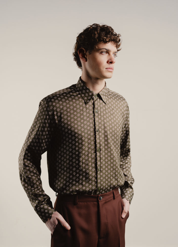 Camicia Jil+ a microfantasia su base verde militare in viscosa