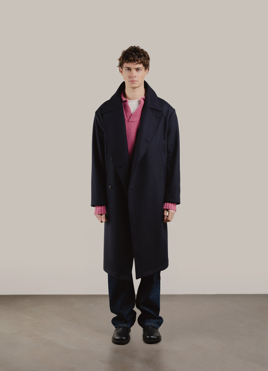 Cappotto doppiopetto Plaxy blu in panno di lana