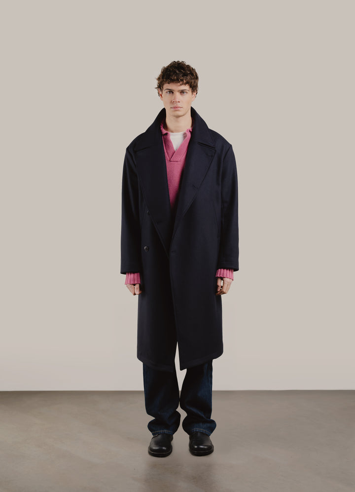 Cappotto doppiopetto Plaxy blu in panno di lana