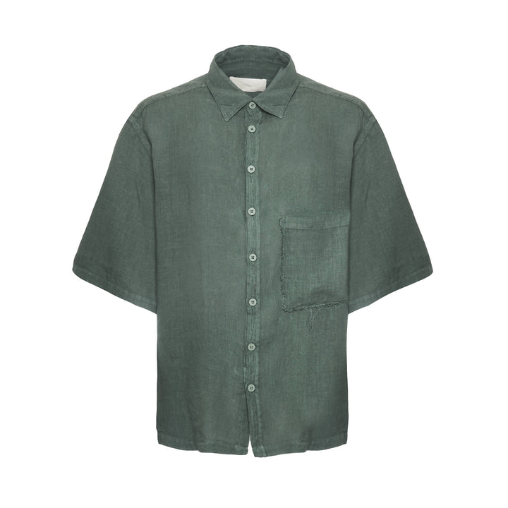 Camicia Stefano a maniche corte verde in lino