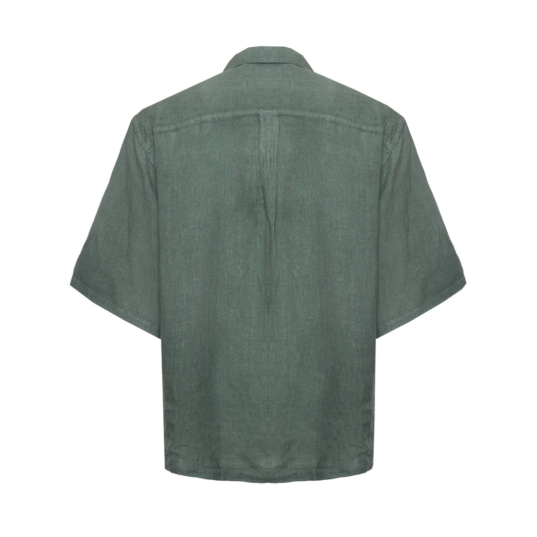 Camicia Stefano a maniche corte verde in lino