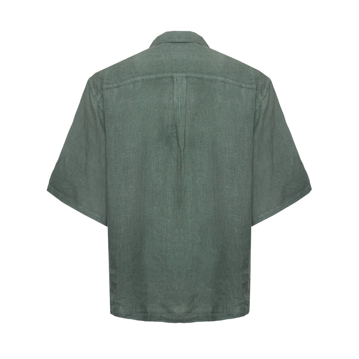Camicia Stefano a maniche corte verde in lino