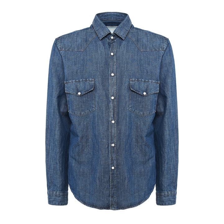 Camicia Mark in denim in lino e cotone