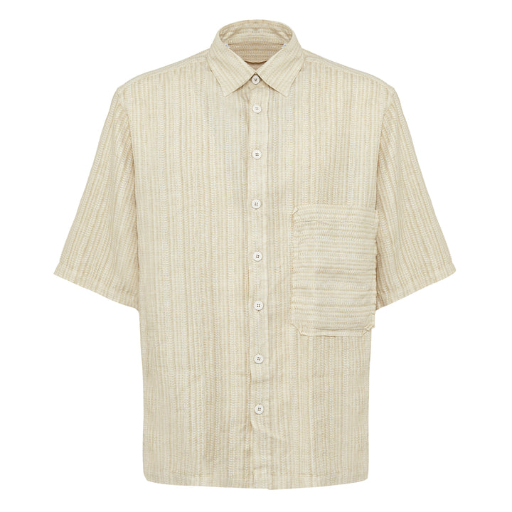 Camicia Stefano a maniche corte base tortora in lino