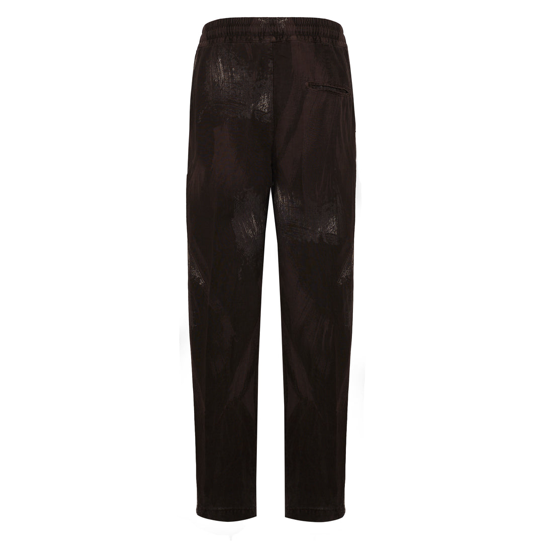 Pantalone Pajama marrone con stampe in lino