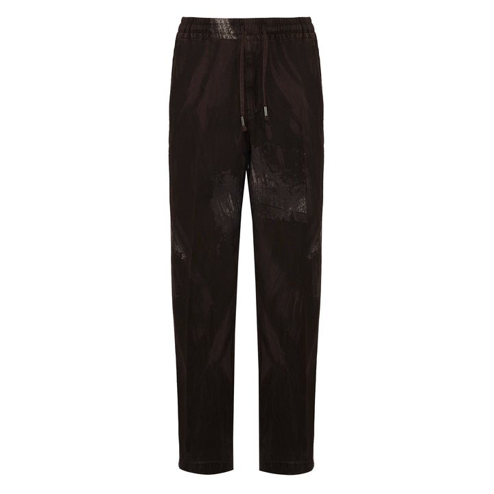 Pantalone Pajama marrone con stampe in lino