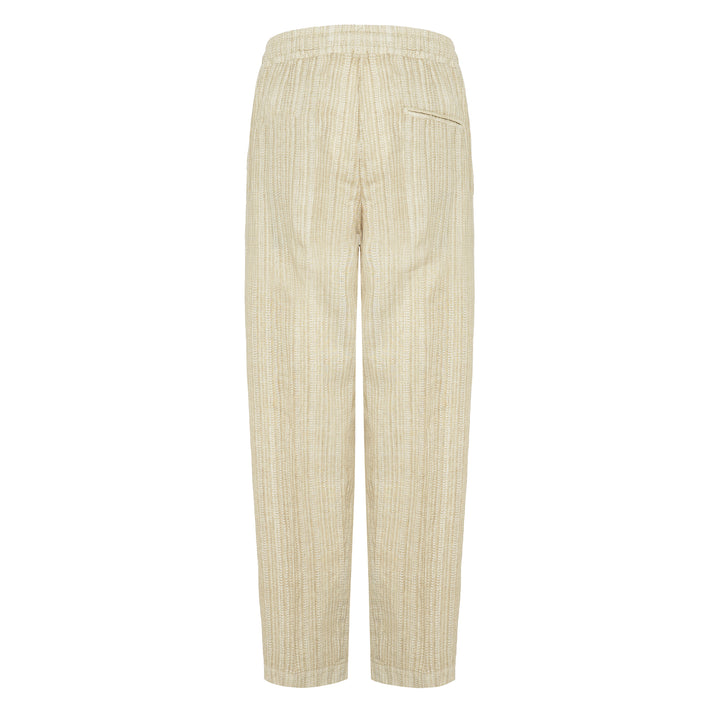 Pantalone Pajama base tortora con stampa in lino