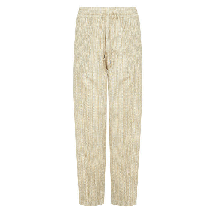 Pantalone Pajama base tortora con stampa in lino