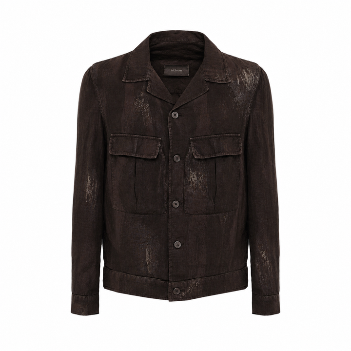 Giacca Worker base brown con stampa in lino