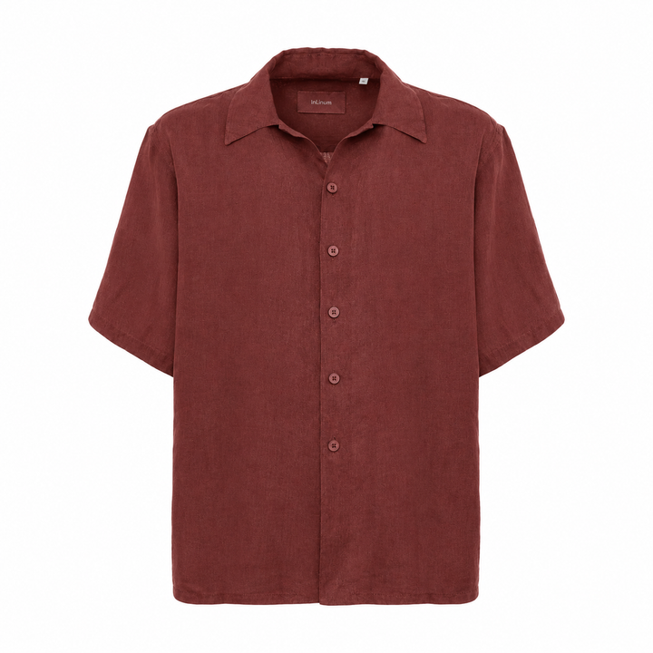 Camicia Robin a maniche corte marsala in lino