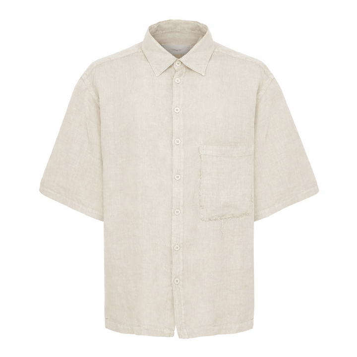 Camicia Stefano a maniche corte tortora in lino