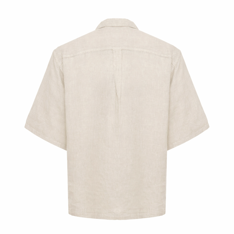 Camicia Stefano a maniche corte tortora in lino