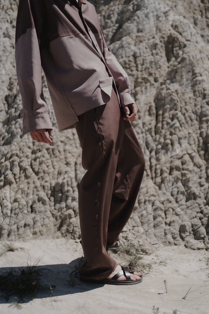 Pantalone Allen marrone in fresco di lana