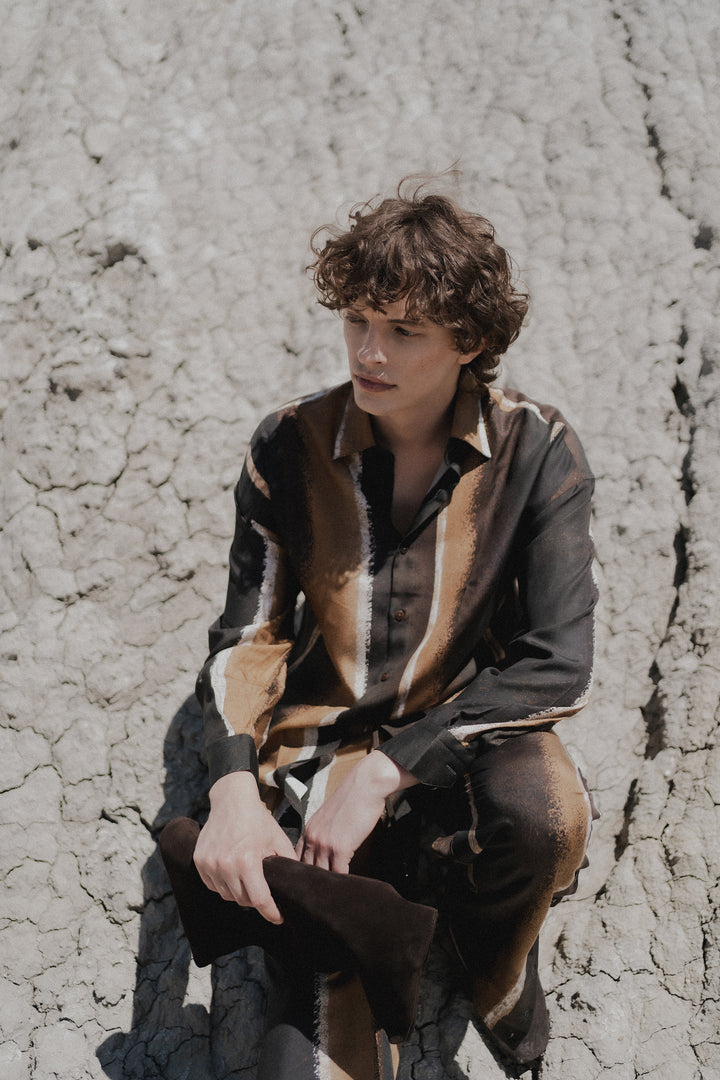 Pajabot trousers in printed tencel with brown base