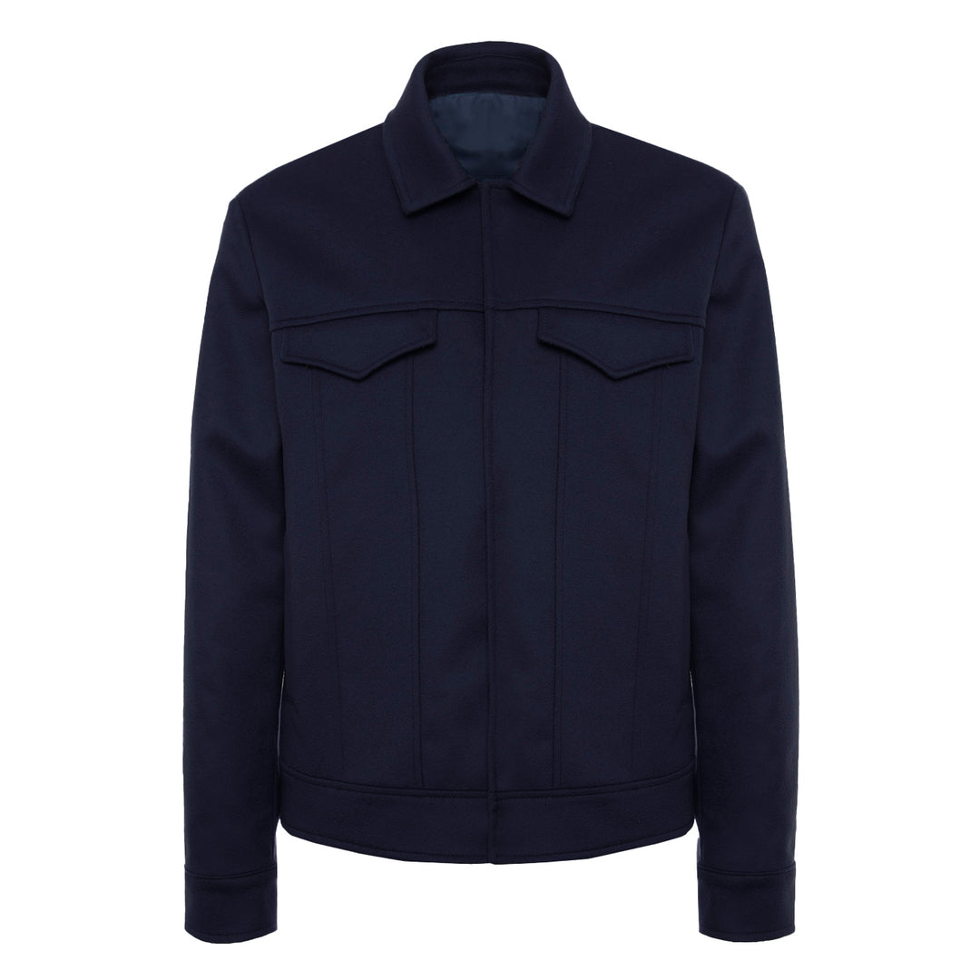 Giacca Trucker Dani blu in lana e cashmere