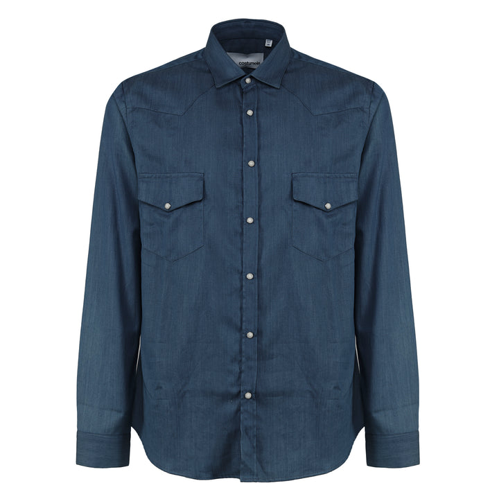 Camicia Mark blu scruto in denim in cotone