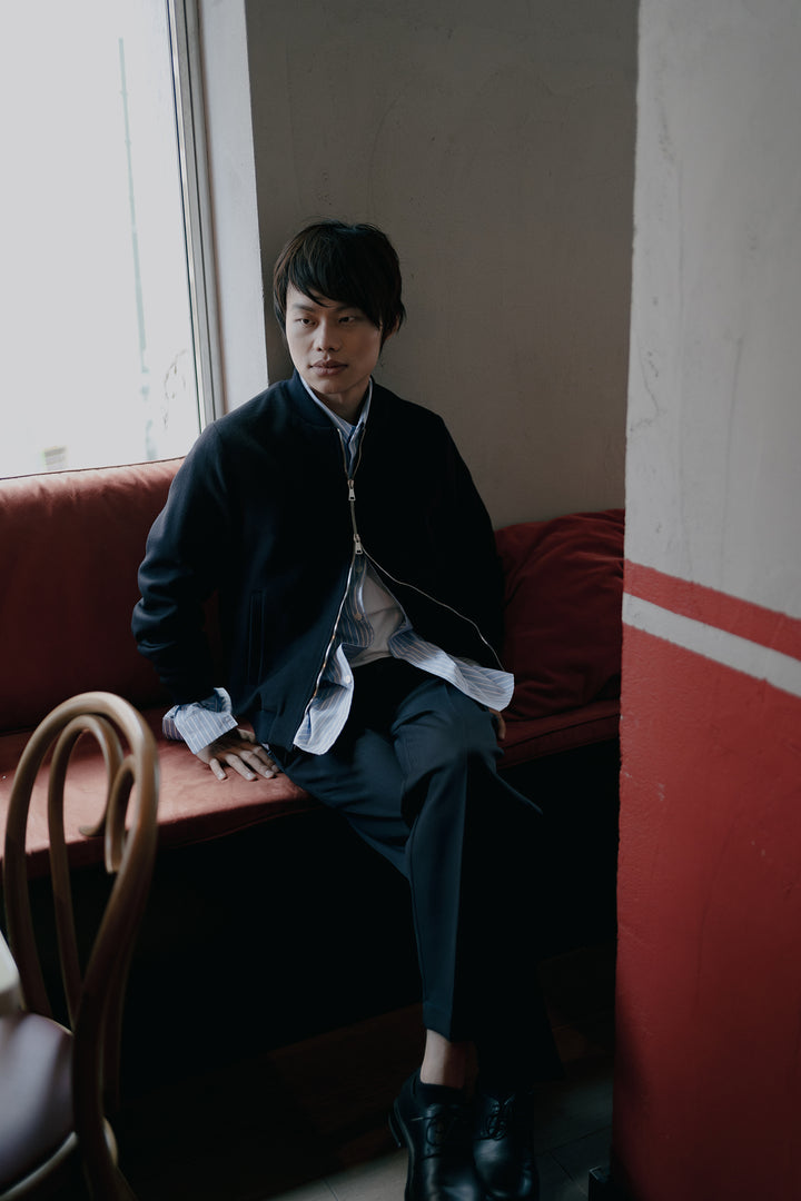 Brett blue wool and cashmere zip-up jacket